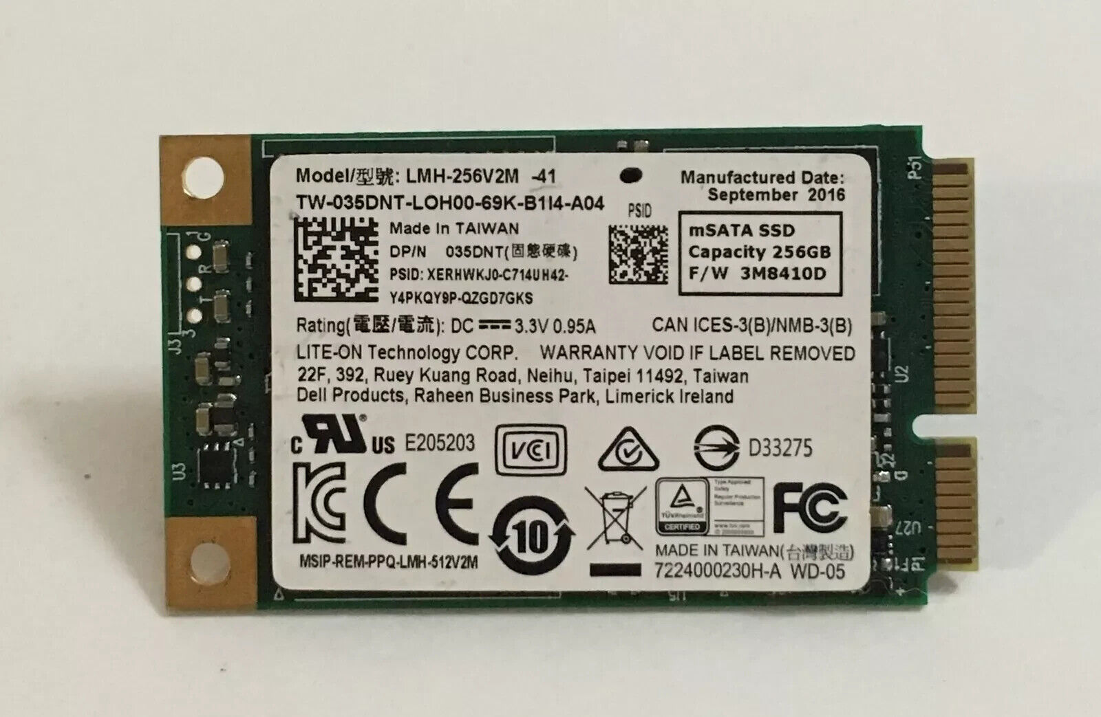 Lite-On 256GB mSATA SSD Solid State Drive LMH-256V2M 035DNT 02HNG6