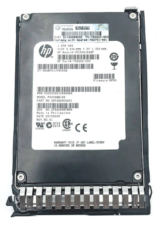 HPE 762751-001 750222-003 1.6TB SAS-12GBPS HDD 2.5' VALUE SOLID STATE DRIVE