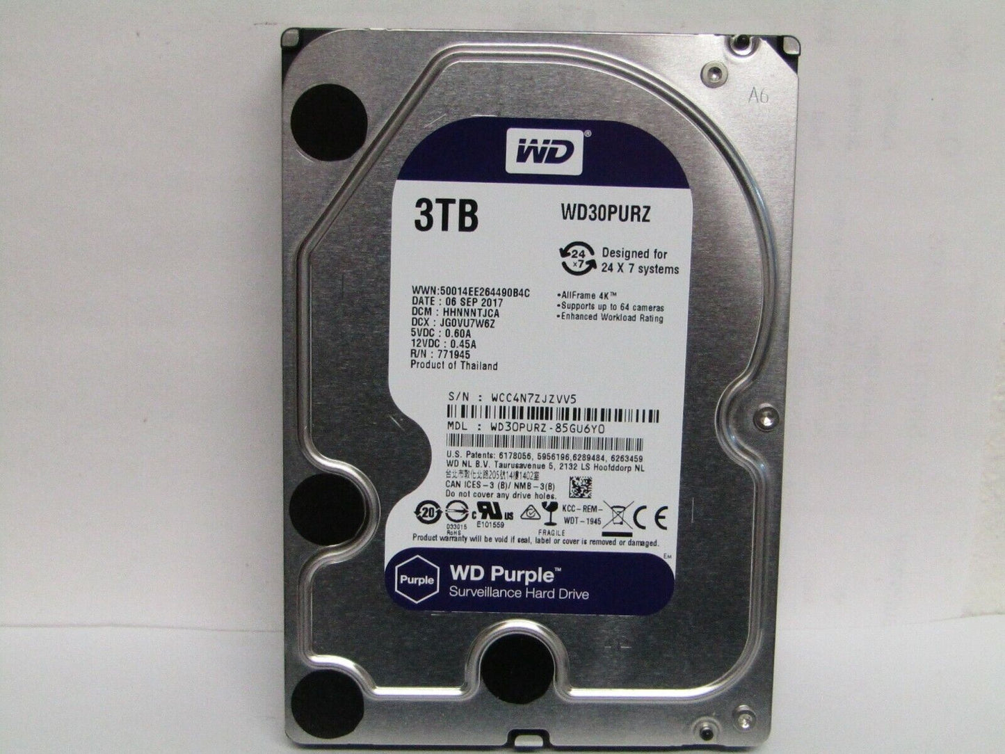 WD WD30PURZ Purple 3TB 3.5" 5400 RPM SATA 64 MB Cache Hard Drive DVR NAS