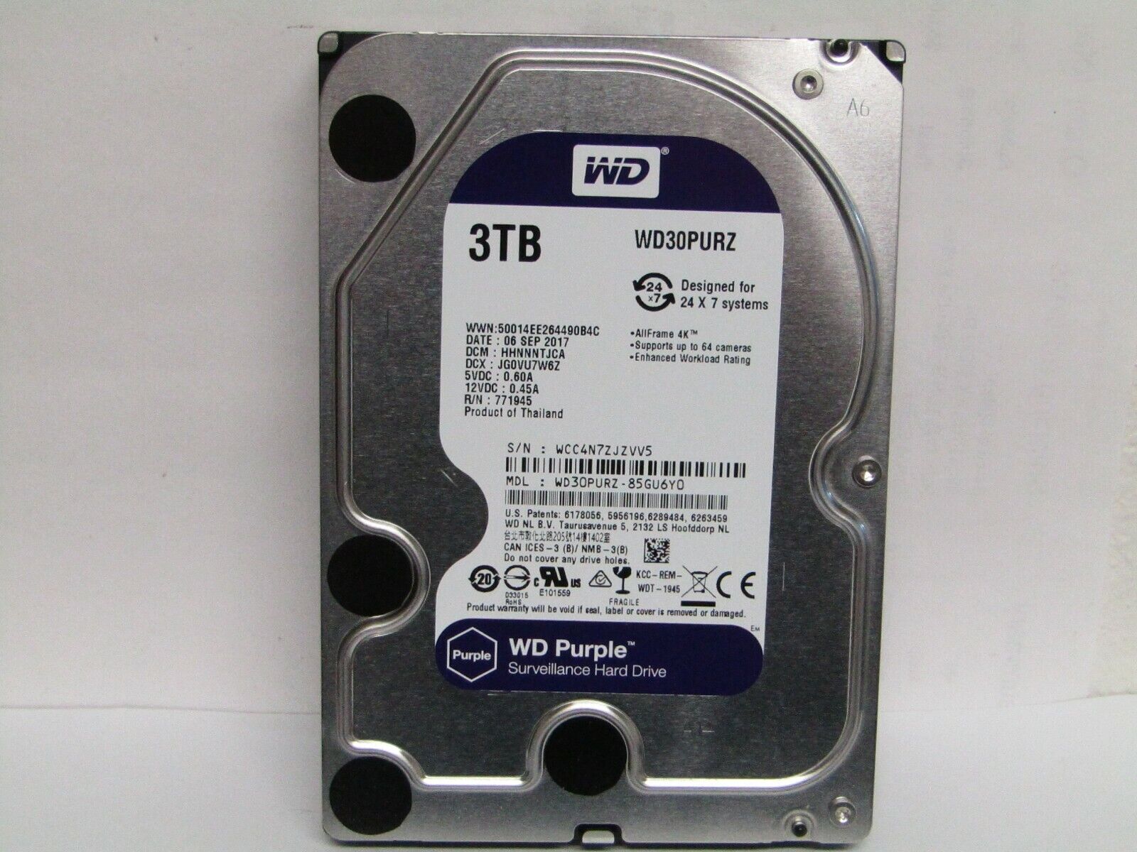 WD WD30PURZ Purple 3TB 3.5" 5400 RPM SATA 64 MB Cache Hard Drive DVR NAS