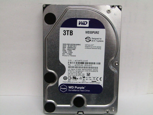 WD WD30PURZ Purple 3TB 3.5" 5400 RPM SATA 64 MB Cache Hard Drive DVR NAS