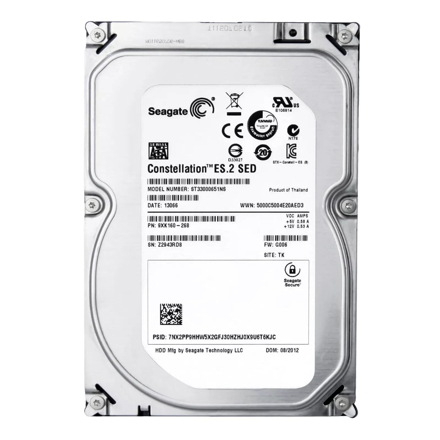 Seagate Constellation ES.2 SED ST33000651NS 3TB 7200RPM 64MB 3.5'' Inch