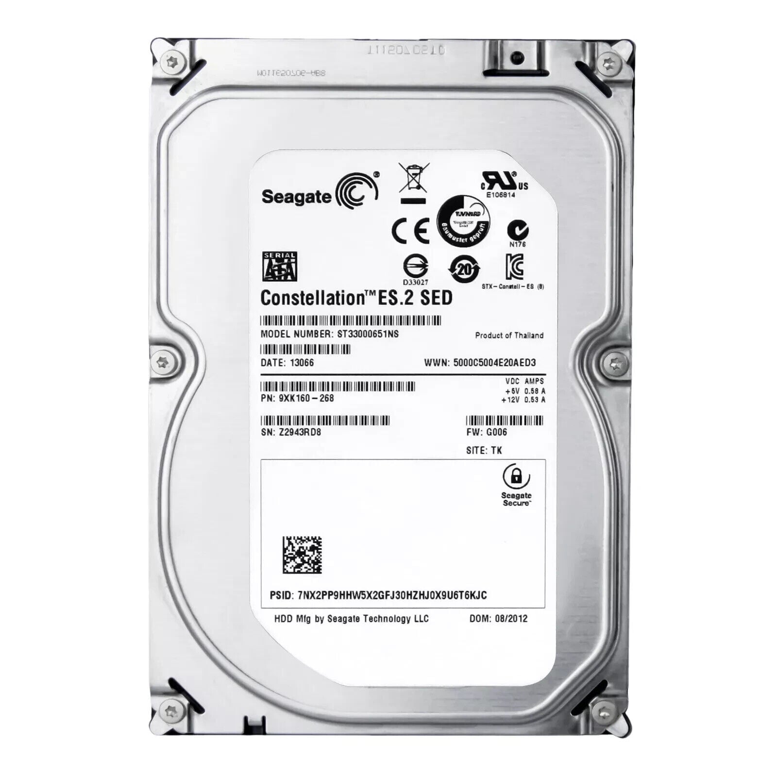 Seagate Constellation ES.2 SED ST33000651NS 3TB 7200RPM 64MB 3.5'' Inch
