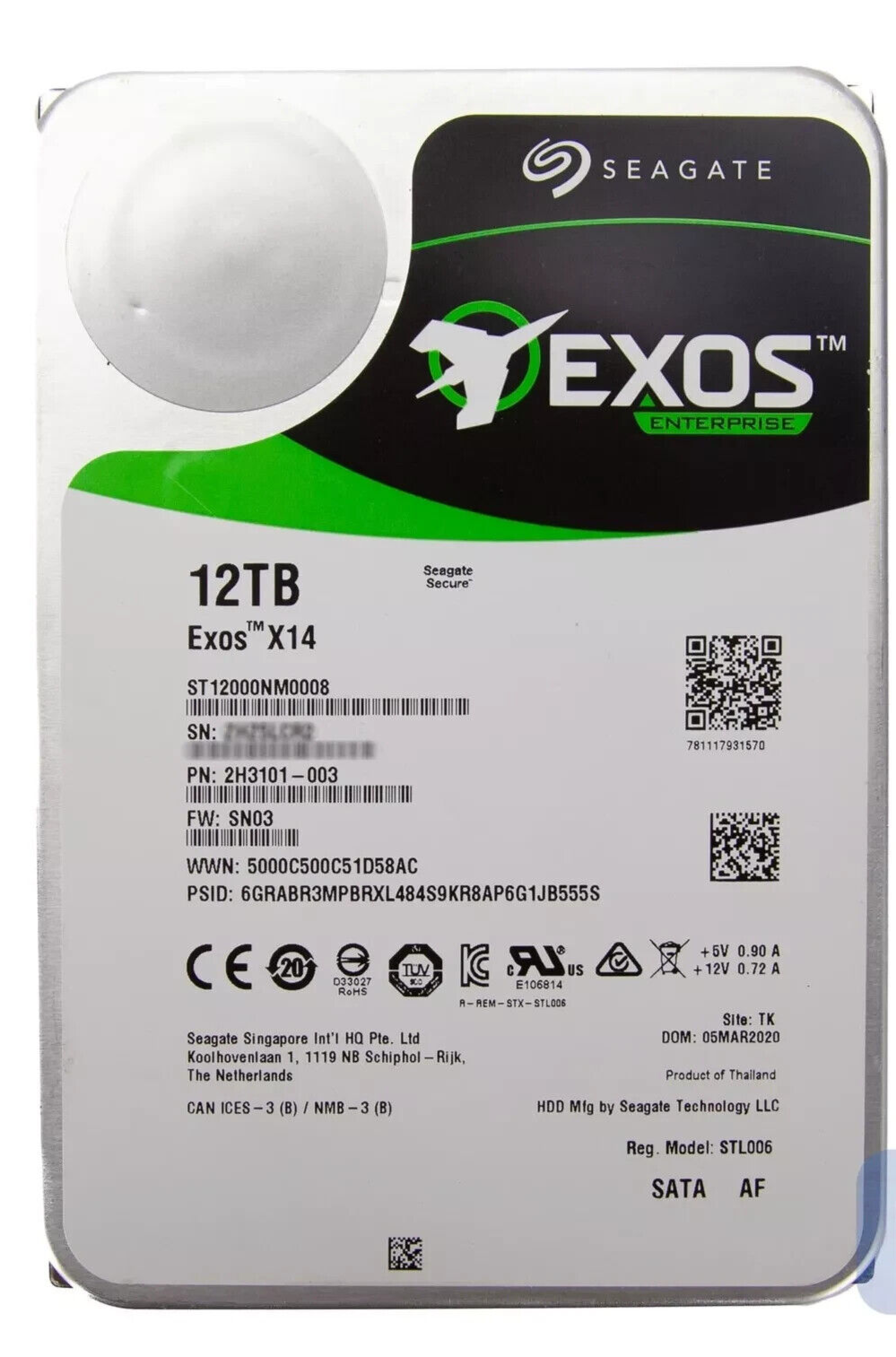 12TB SATA 6Gb/s 256MB Seagate EXOS X14 ST12000NM0008 Enterprise Low Hours
