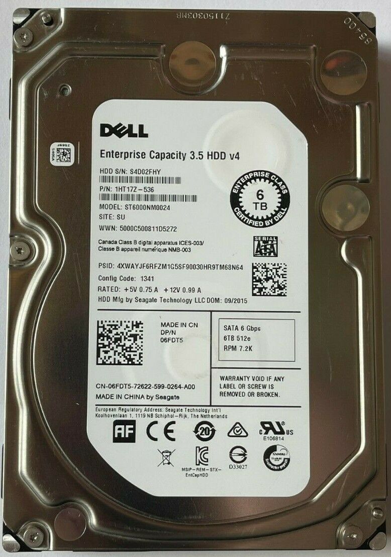 Dell 6FDT5 Seagate Enterprise 3.5" 6TB 128MB 6Gbps SATA Hard Drive HDD