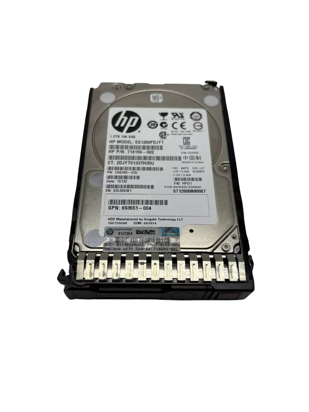 HP EG1200FDJYT 1.2TB 2.5" 10K RPM SAS Hard Drive HDD 718159-002 Grade A W/ Caddy