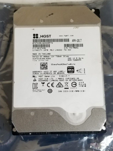 HGST 10TB SAS Server Drives. 4Kn Format. 100% Health. 0F27438