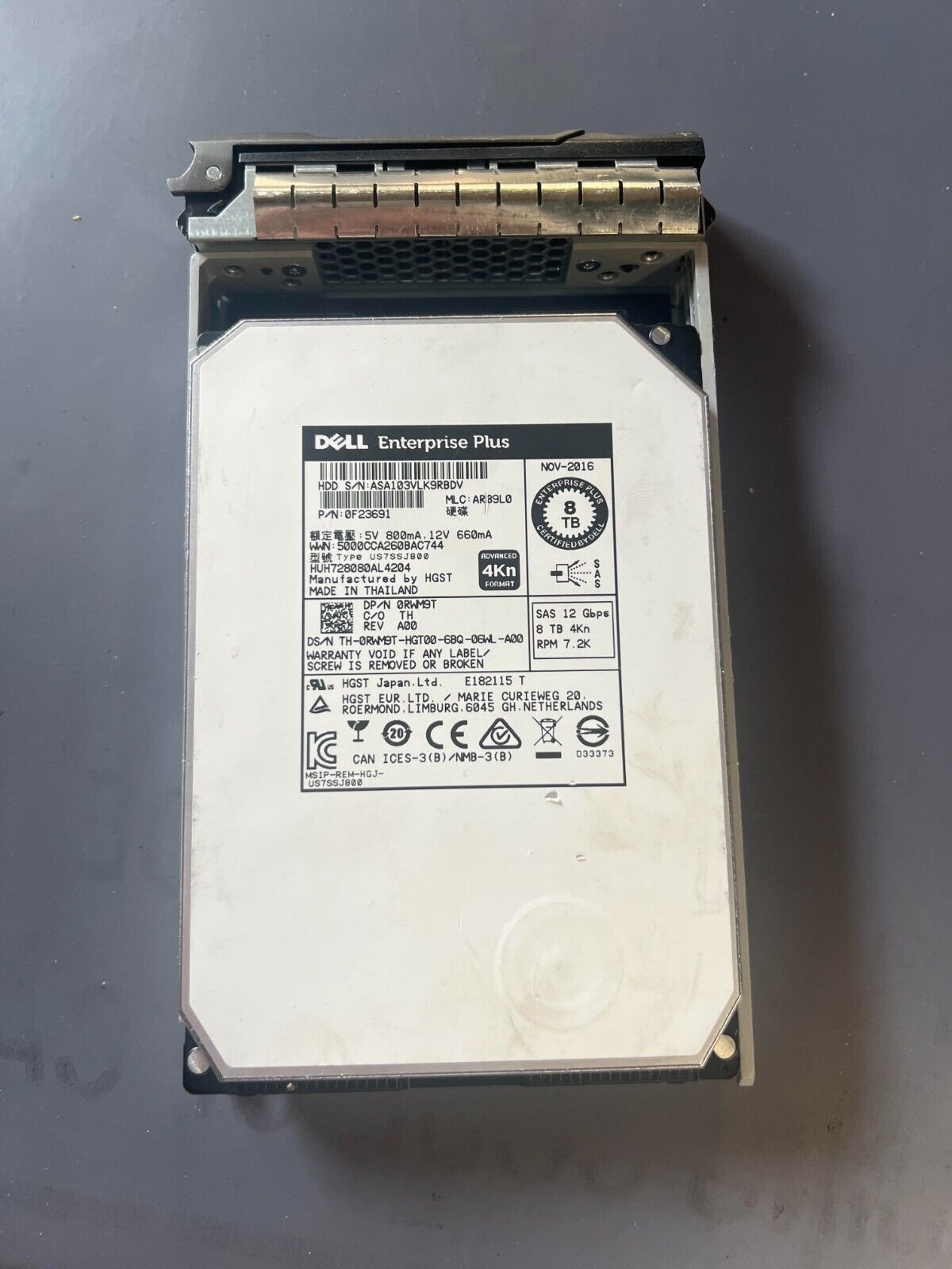 RWM9T DELL 8TB 7.2K SAS 12Gbps 3.5in 4KN HDD 0RWM9T HUH728080AL4204