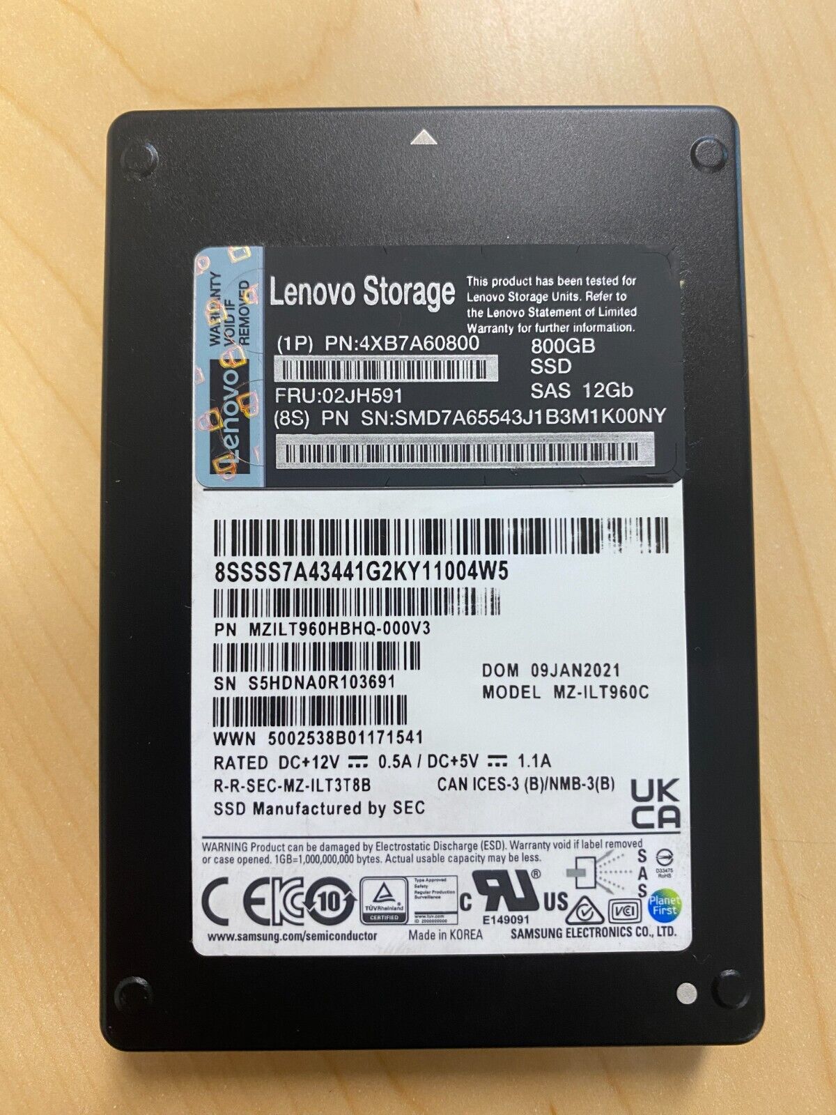 02JH591 4XB7A60800 LENOVO 2.5" 800GB SAS 12Gb SSD internal Solid State Drive