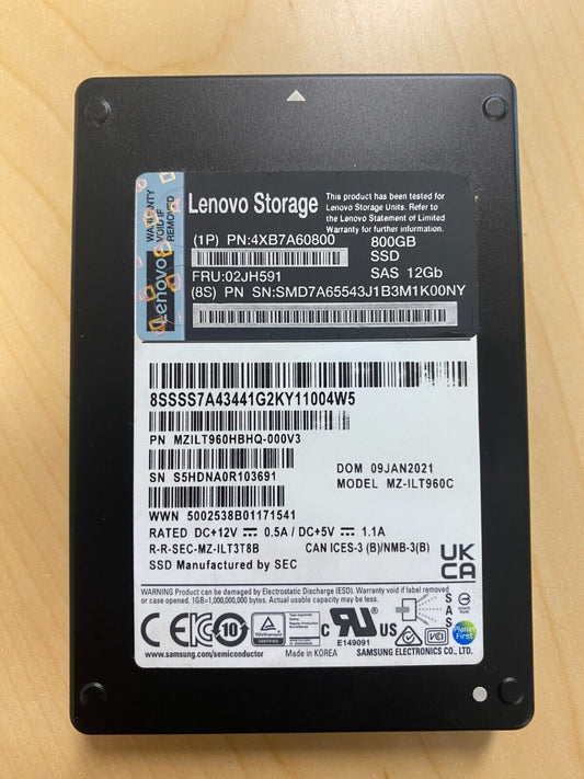 02JH591 4XB7A60800 LENOVO 2.5" 800GB SAS 12Gb SSD internal Solid State Drive