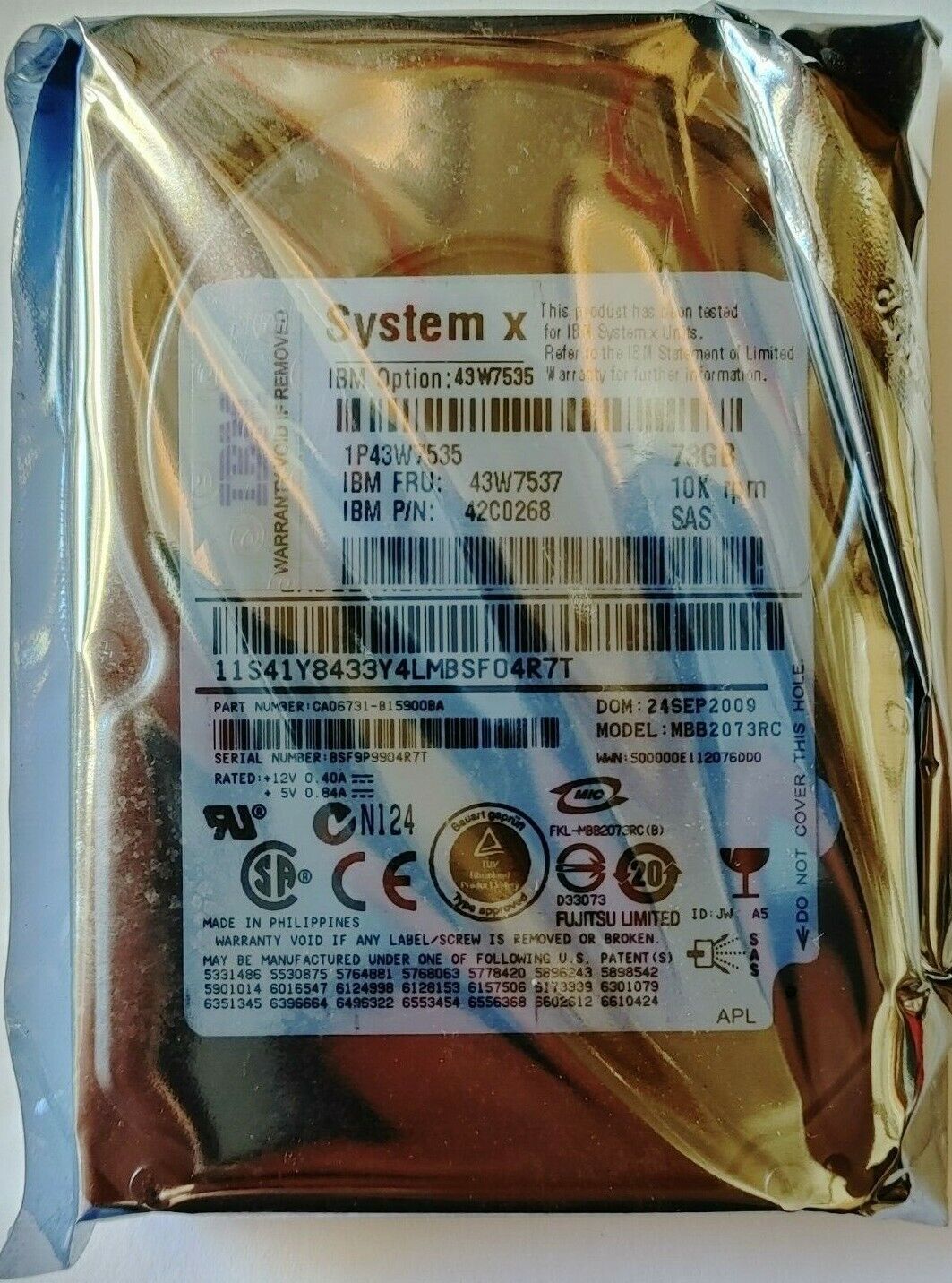 IBM System X 42C0268 73GB 10K SFF 2.5" H/S SAS HDD SSD Hard Drive