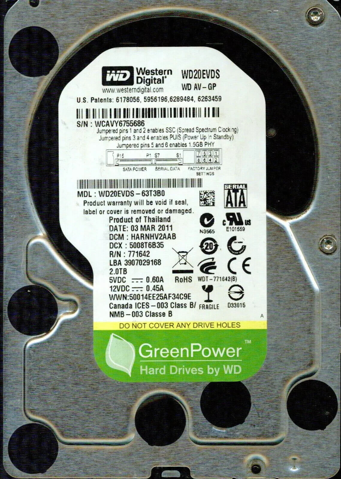 Western Digital WD20EVDS 2TB 3.5" 5400RPM SATA HDD Hard Drive