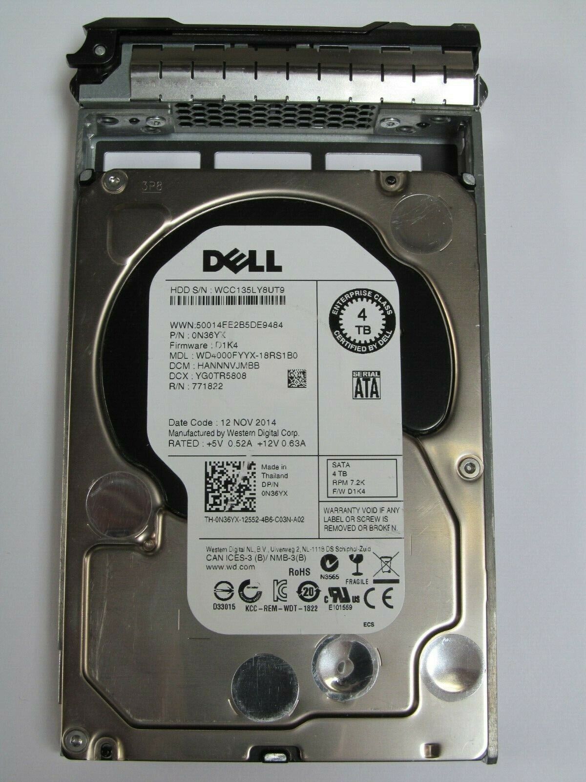 N36YX Dell 4TB 7.2K SATA 3.5" WD4000FYYX LFF 6Gbps HDD